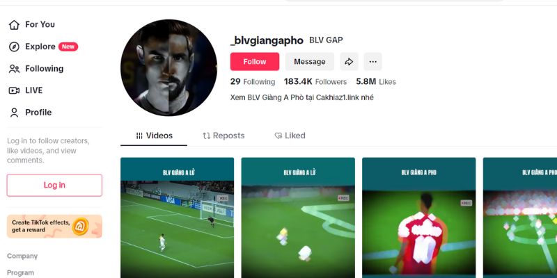 TikTok “blvgiangapho” sở hữu 183 nghìn follower